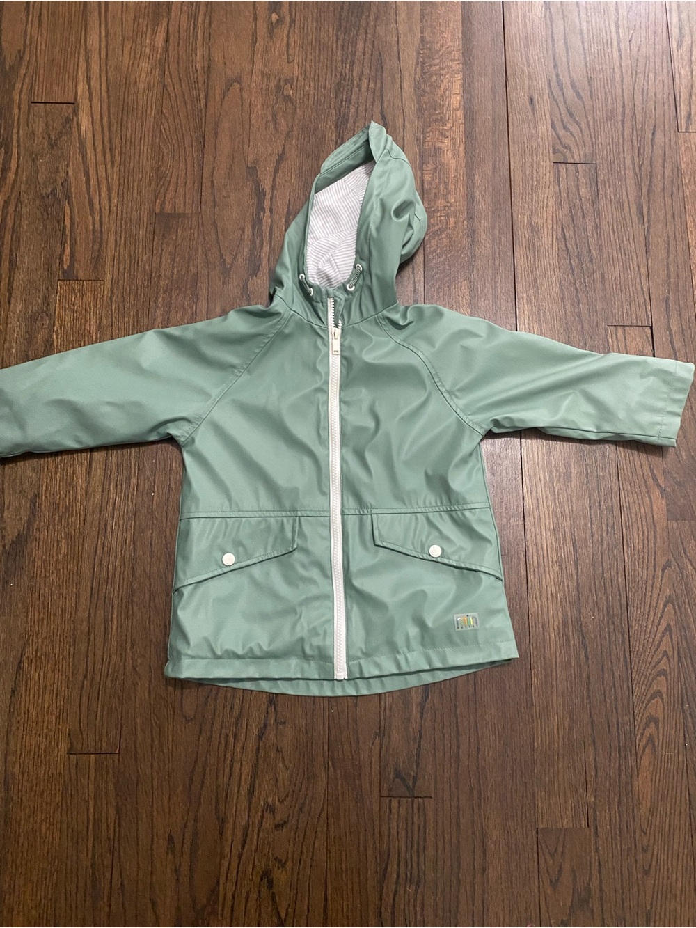 Zara Kids Mint Green Hooded Raincoat with Front Pockets